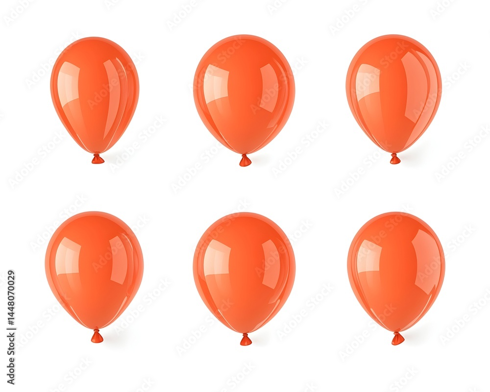 Six glossy, orange balloons arranged in a grid against a white background Six glossy, orange balloons arranged in a grid against a white background
