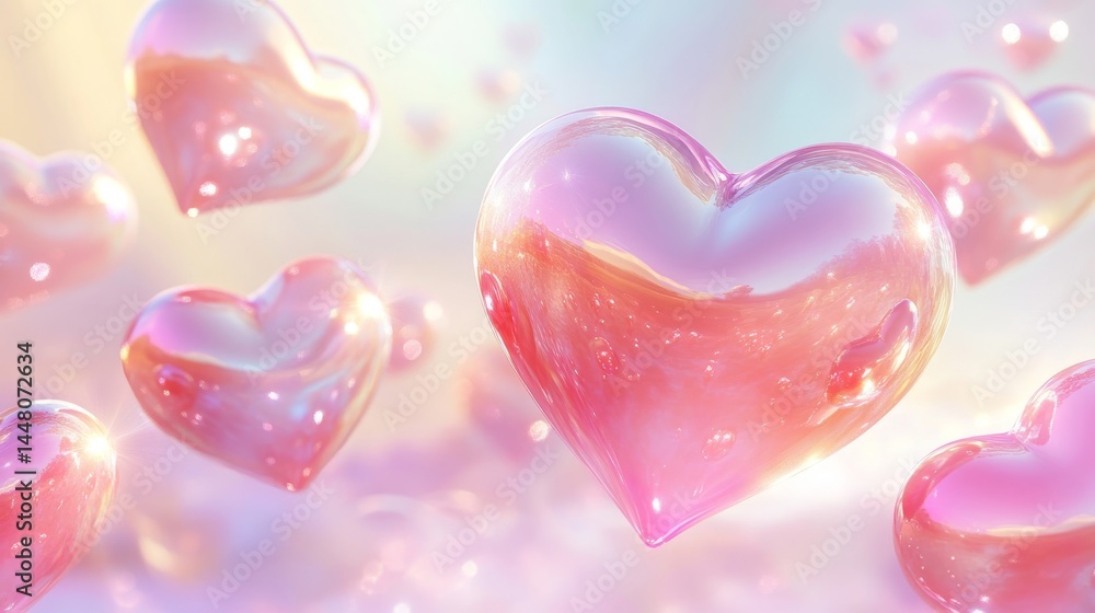 Obraz premium 3D cartoon heart background featuring shiny, smooth heart 