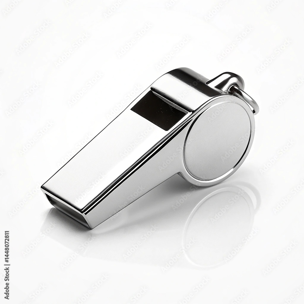 Silver whistle on white background Silver whistle on white background