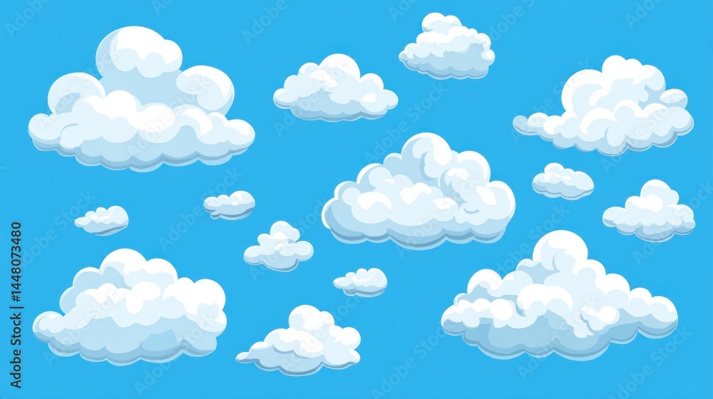 Cartoon cloudscape illustration on a blue sky background. Cartoon cloudscape illustration on a blue sky background.