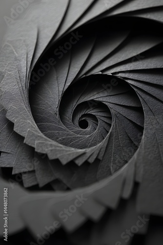 Hypnotic monochrome kirigami spiral in negative space
