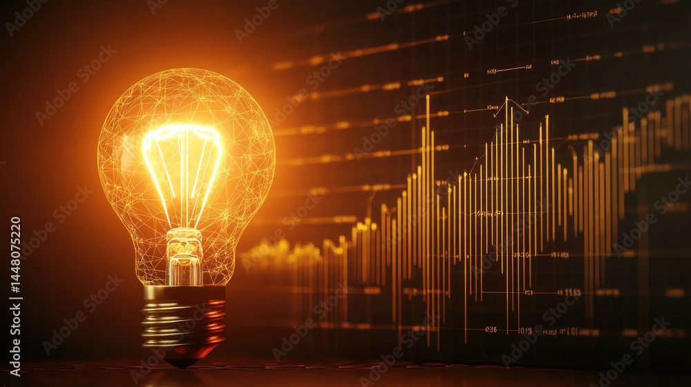 Strategy business planning ideas for investment and business growth. glowing light bulb with futuristic graphic icon.