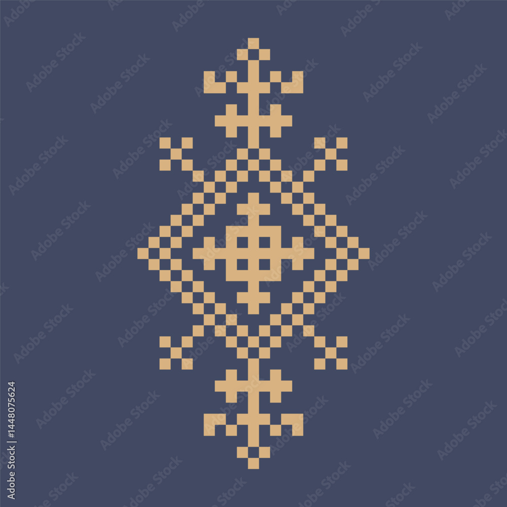 Obraz premium Ukrainian border pattern element. Stencil for block print or tattoo design. Floral geometric decor.