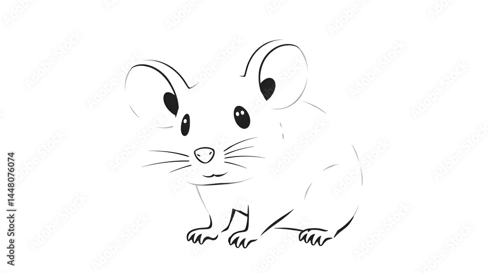 Mouse Face Clipart, House mouse Outline Logo, Small Rodent illustration in black and white