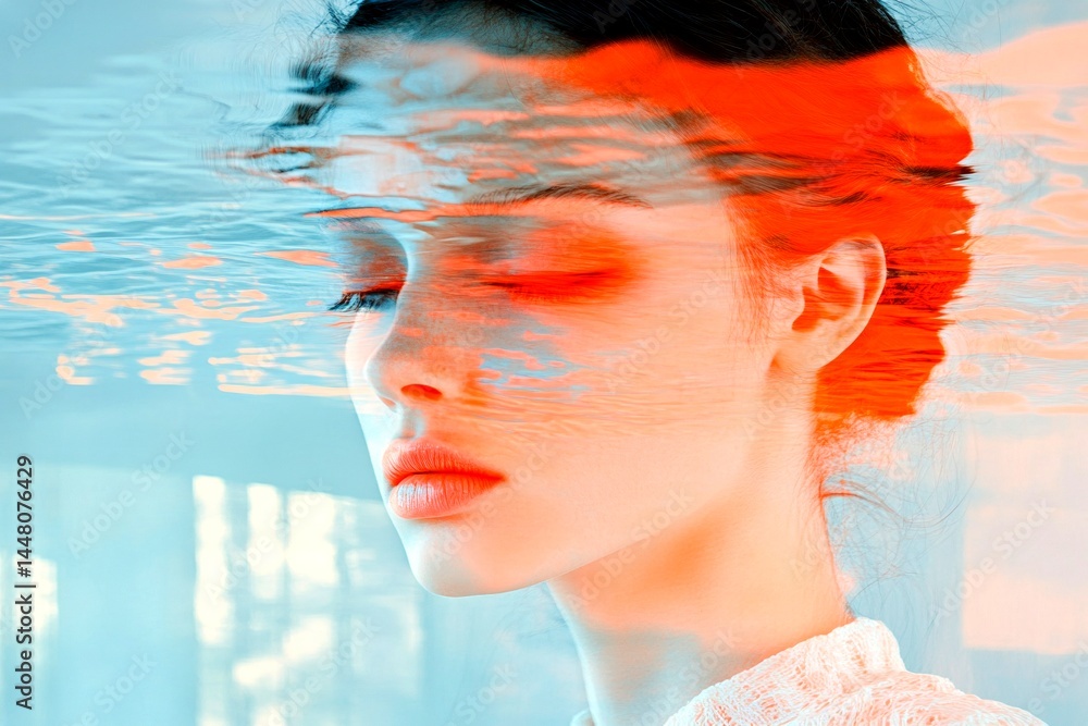 Distorted reality. Metaphorical severe depression emotions of a mental illusion. Anxiety disorder. Hallucination - due to severe depression: abstract image of human state. Mysterious figure.