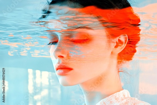 Distorted reality. Metaphorical severe depression emotions of a mental illusion. Anxiety disorder. Hallucination - due to severe depression: abstract image of human state. Mysterious figure.