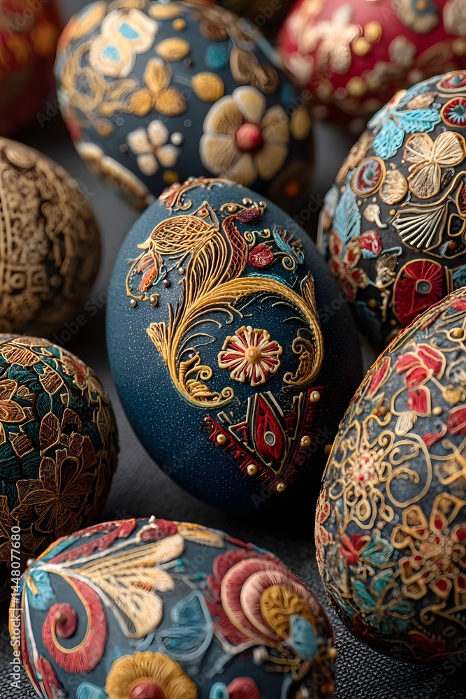 Macro nest of hand-painted pysanky eggs Macro nest of hand-painted pysanky eggs