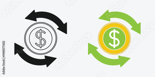 Currency Flow Icon. Coin Flow. Doller Flow Icon.