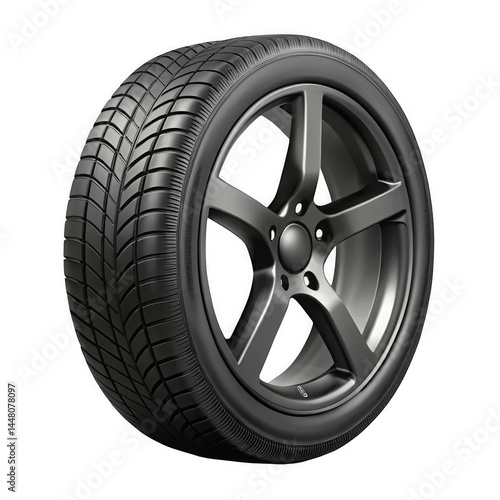 Black wheel and tire isolated on transparent background