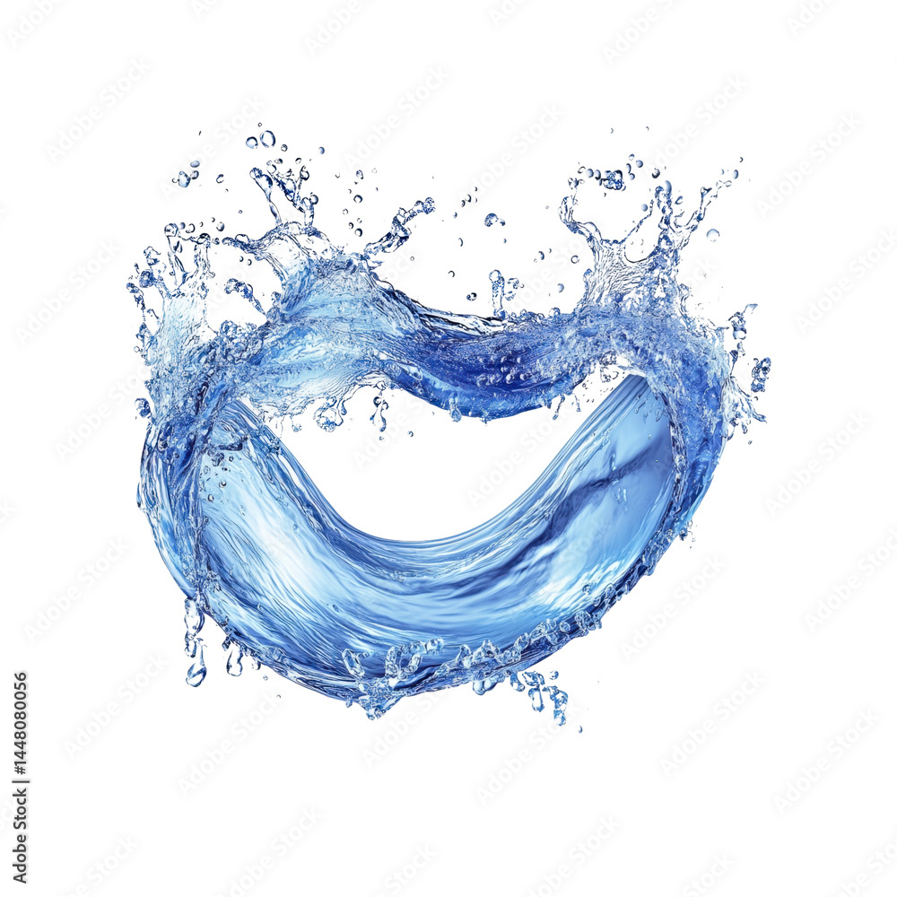 Obraz premium Abstract Blue Water Splash, Dynamic Wave Curl, Liquid Design Element
