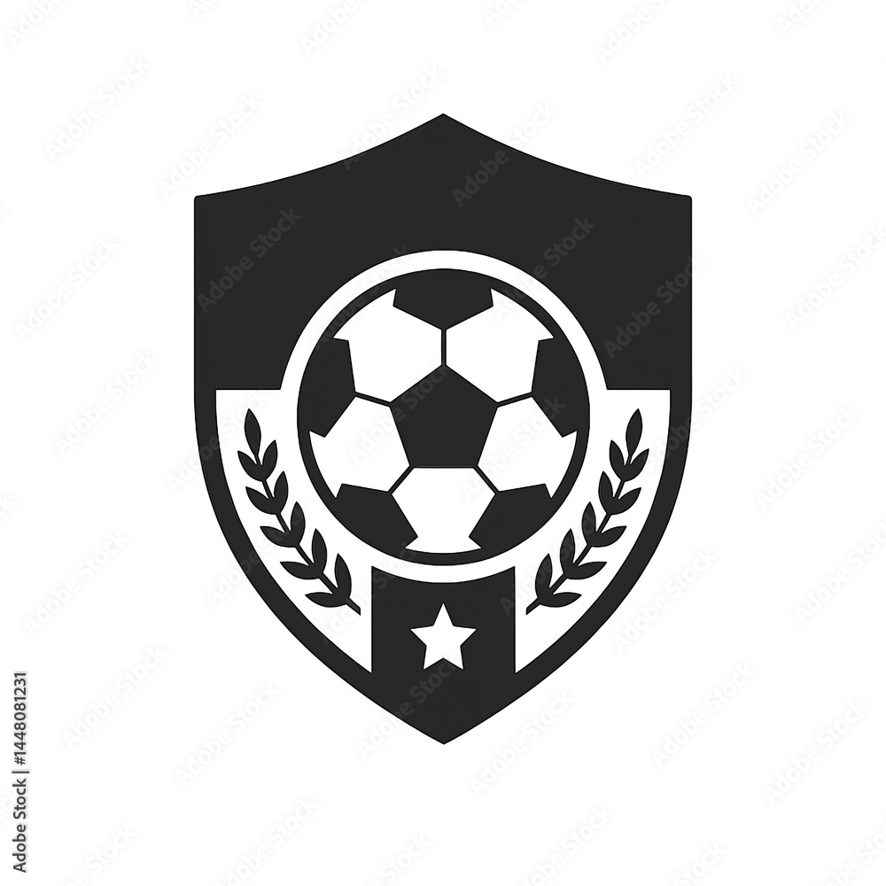 Obraz premium Classic Football Shield Emblem with Laurel and Star in Black and White