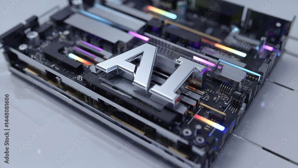 Artificial Intelligence Concept Silver Letters on Circuit Board Artificial Intelligence Concept Silver Letters on Circuit Board