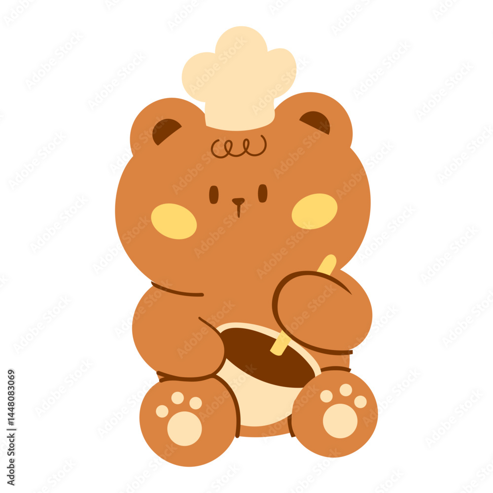 Fototapeta premium chef teddy bear stirring the dough