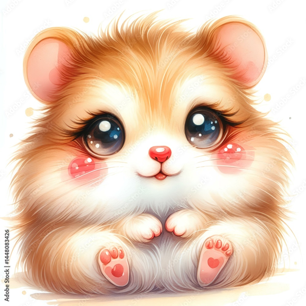 Obraz premium Cute watercolor illustration of a doll with a friendly pose.