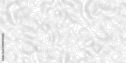 Topography seamless lines pattern design. Black and white geometric curve wave lines. Geographic mountain relief. Seamless ornament design.	