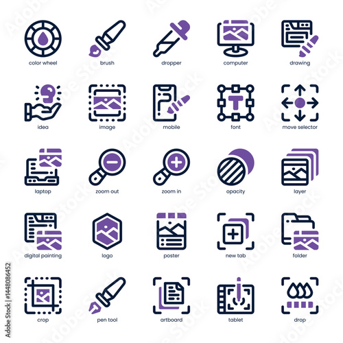 Digital Art Icon pack for your website, mobile, presentation, and logo design. Digital Art Icon dual tone design. Vector graphics illustration and editable stroke.