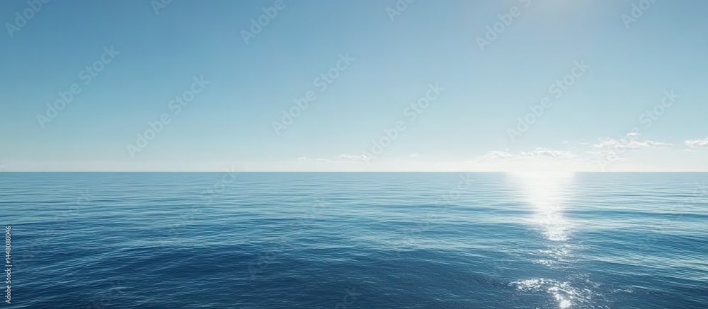 Obraz premium Calm sea under clear blue sky with sunlight glimmering on water surface.