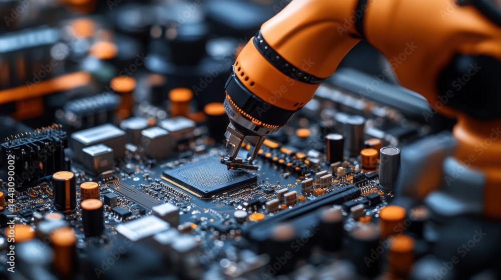 Robotic Arm Precision Assembling Electronic Circuit Board Components