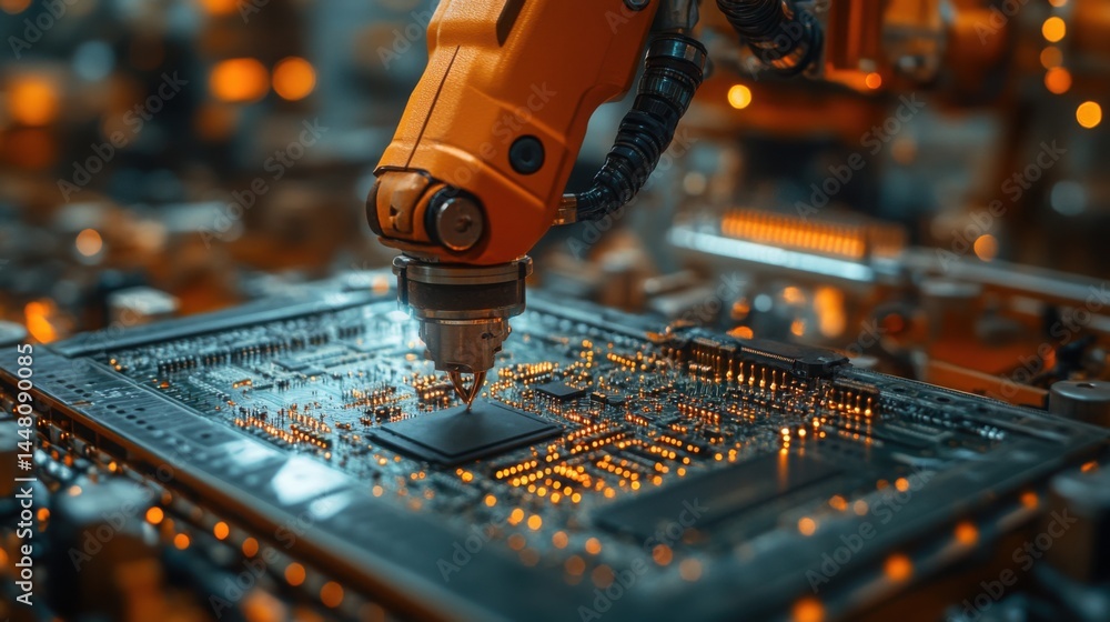 Automated Robotic Arm Precision Assembling Circuit Board in Factory