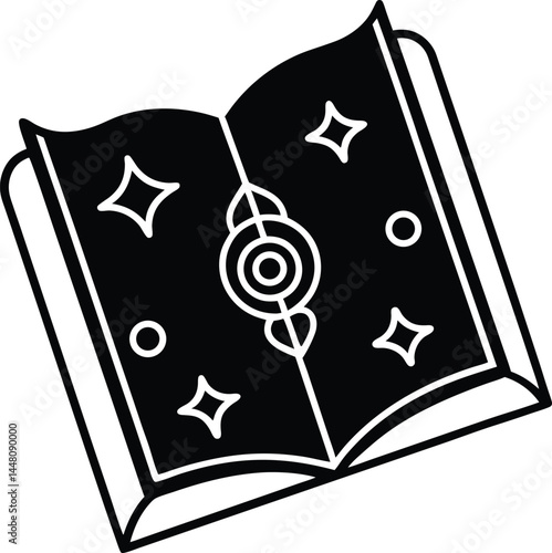Spell book with mystical symbols illustration