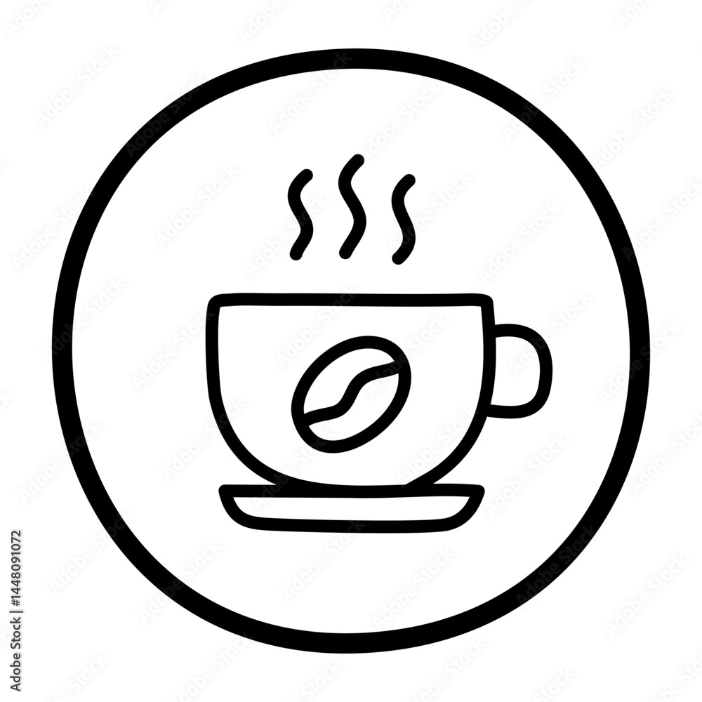 Coffee cup icon. Thin line circle design. Vector illustration. Coffee cup icon. Thin line circle design. Vector illustration.