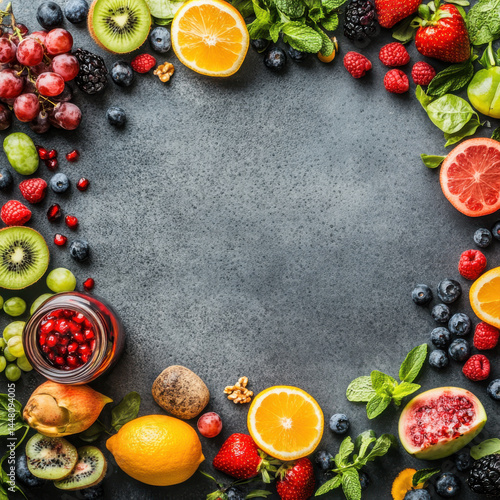 Wallpaper Mural Fresh fruits and berries arranged in colorful frame Torontodigital.ca