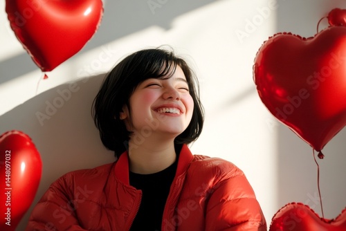 Obraz na płótnie Dazzling bold image of gorgeous loving latin youth girl - commercial digital ads concept visual layout. Valentine's day greeting from woman or for woman. Couple love. Couple enjoying love. w salonie