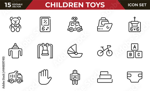 children toys outline icons set. Minimalist thin linear web icon set. vector illustration.