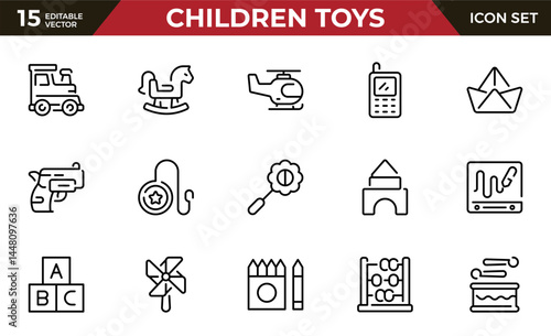 children toys outline icons set. Minimalist thin linear web icon set. vector illustration.