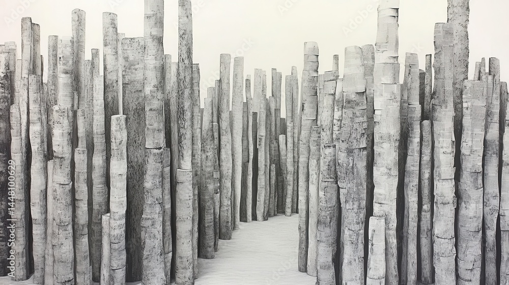 Fototapeta premium Abstract forest of sculpted birch logs