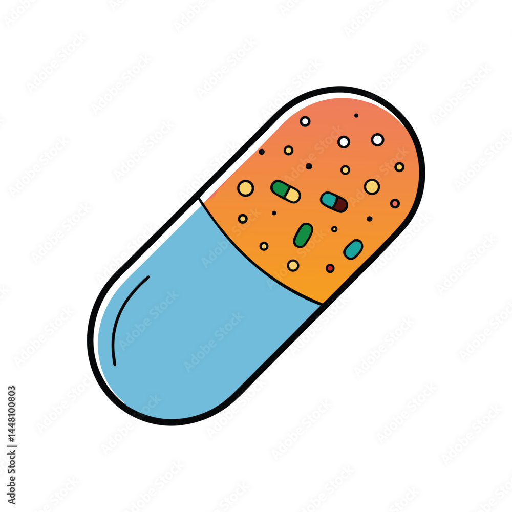 Antibiotic Capsule Cross Section With Active Ingredients Antibiotic Capsule Cross Section With Active Ingredients