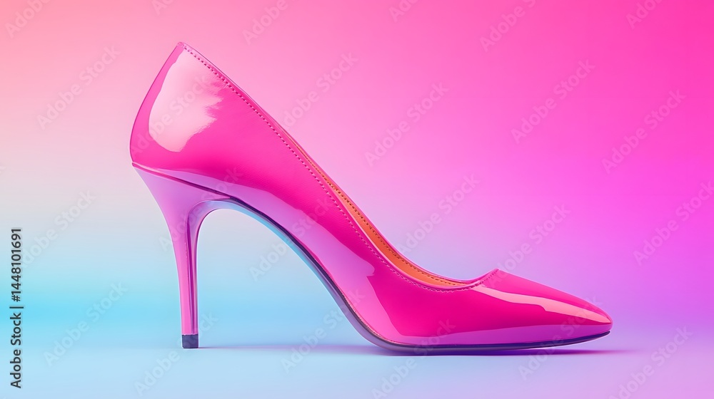 Bright pink high heels against a vibrant gradient background Bright pink high heels against a vibrant gradient background
