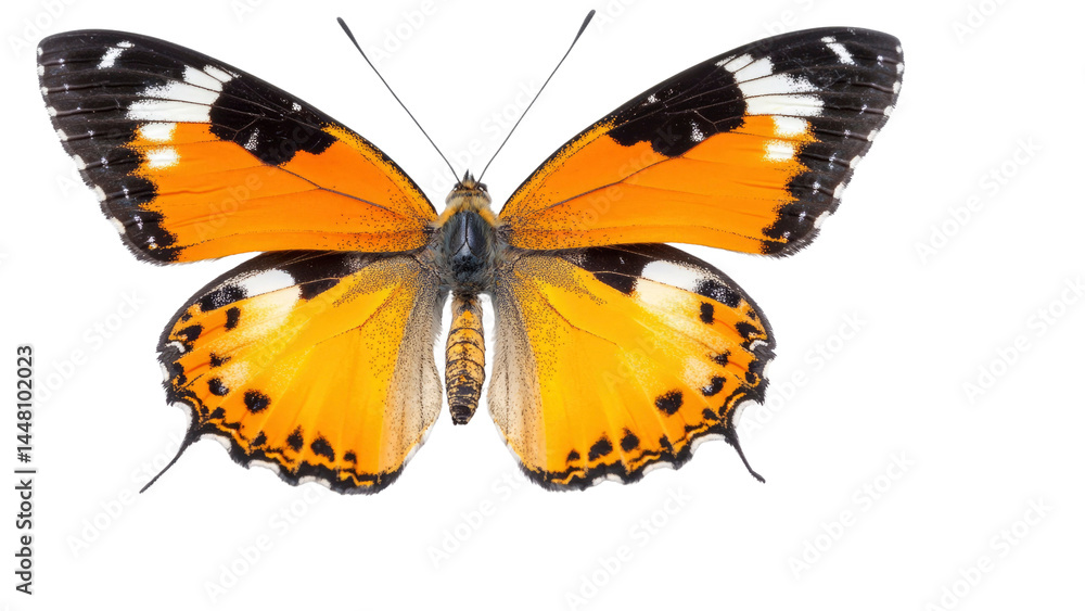 Naklejka premium Vivid Orange and Black Butterfly with Intricate Wing Detail on Transparent Background