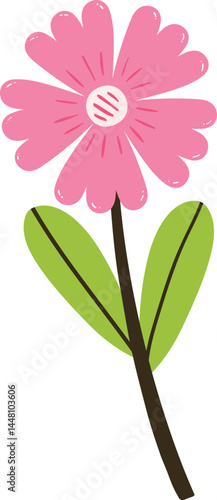 hand drawing cartoon pink flower clipart, doodle for sticker or icon
