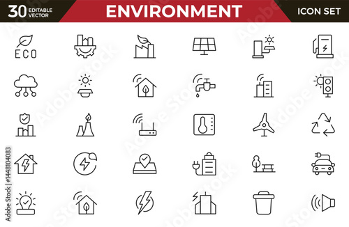 Environment line icon set. Containing recycling, plant, nature, eco, earth, green energy, trees, ecology and more collection