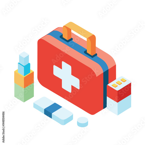 Isometric Medical Kit With Tools And Supplies