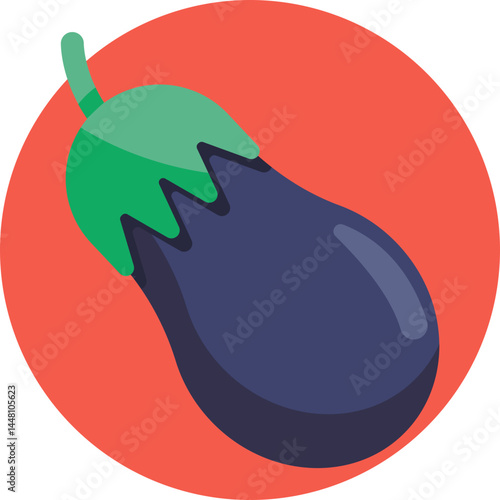 A deep purple eggplant, representing the harvest season of autumn vegetables.