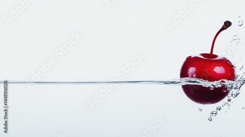 Obraz na płótnie A vibrant red cherry splashing into clear water, creating dynamic ripples and bubbles w salonie