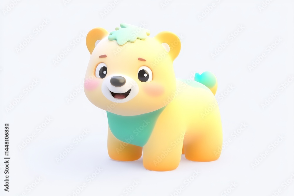 Obraz premium Colorful 3D cartoon animal puzzle icon in pastel woodland tones, ultra high definition, isometric view with intricate details on a white background.
