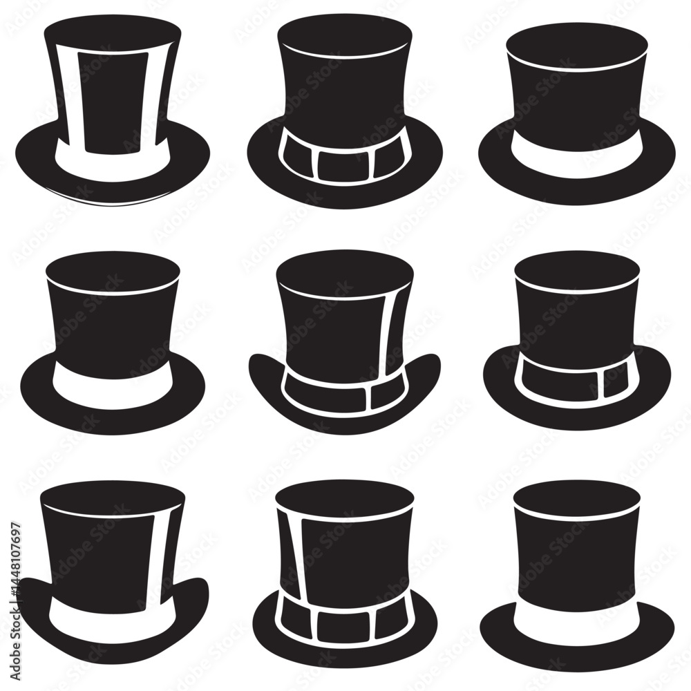 different style black vector of top hat silhouette different style black vector of top hat silhouette