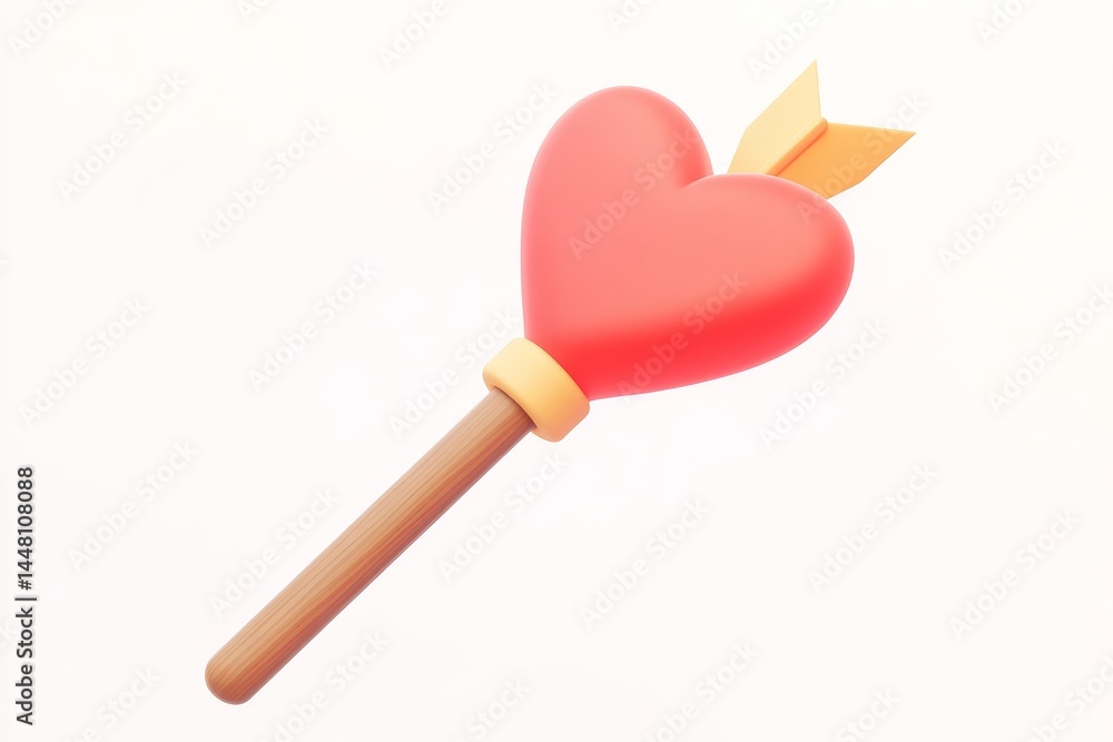 3D cartoon arrow through Cupid in cherry red with wooden shaft, ultra high definition with detailed design elements and isometric view. 3D cartoon arrow through Cupid in cherry red with wooden shaft, ultra high definition with detailed design elements and isometric view.