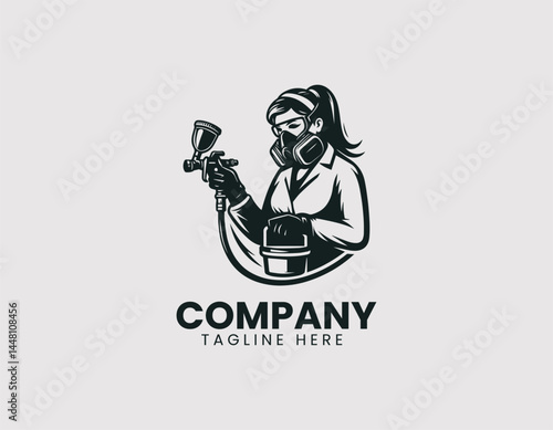 Car Painter Spraying Paint Vector Logo 