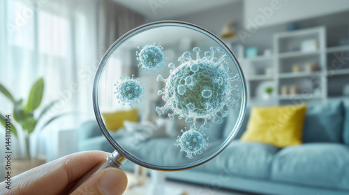 living room in a clean house. Use a magnifying glass to see the particles of mold, odor and viruses in the air.