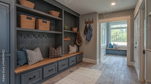 Rustic mudroom with built-in storage
