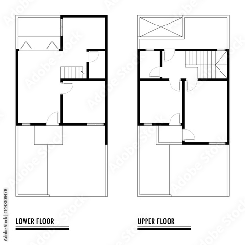 Black and White floor plan of a modern unfurnished house for your design. Suburban house vector blueprint. Architectural background.
