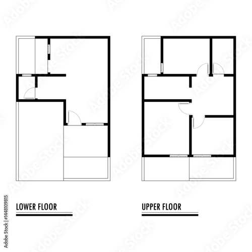 Black and White floor plan of a modern unfurnished house for your design. Suburban house vector blueprint. Architectural background.