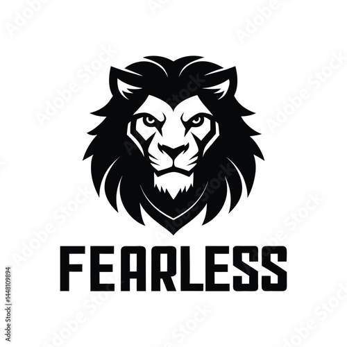 Lion head and fearless typography vector