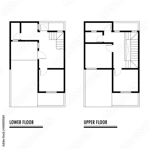 Black and White floor plan of a modern unfurnished house for your design. Suburban house vector blueprint. Architectural background.