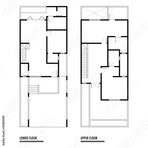 Black and White floor plan of a modern unfurnished house for your design. Suburban house vector blueprint. Architectural background.