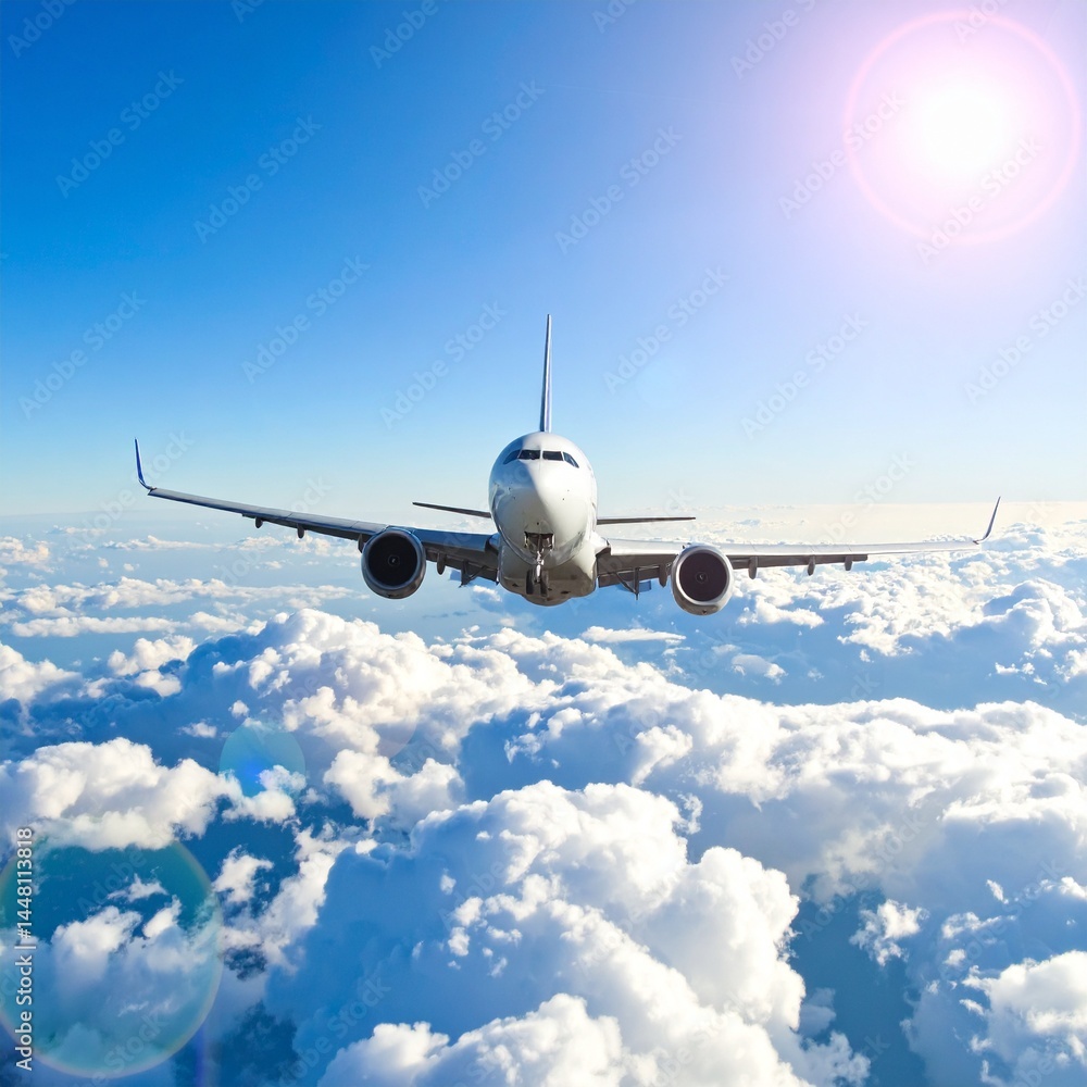 Fototapeta premium Airplane over clouds. travel vacation concept.